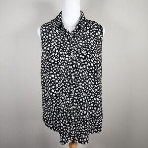 Daniel Rainn Polkadot Blouse Womens Small Black White Sleeveless Top Flowy Drape